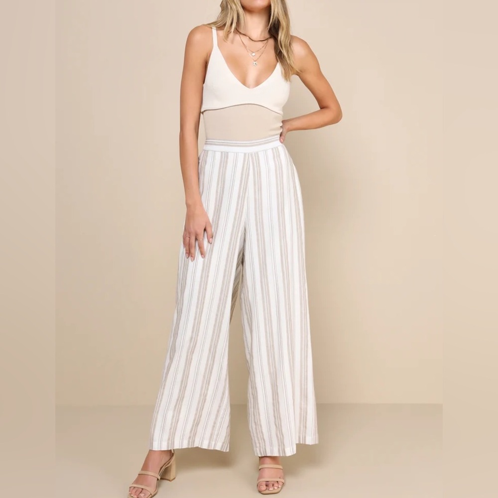 Lulu's Cream and White Striped Jumpsuit